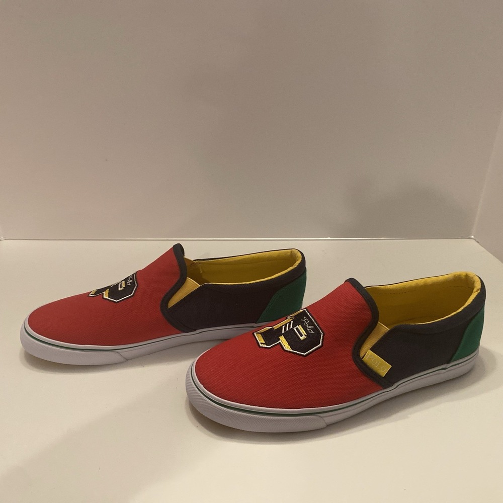 New Ralph Lauren POLO Shoe Mens 6.5 Primary Color Block Embroidered Logo Slip On - Picture 4 of 9